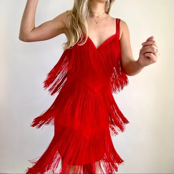 Red Tiered Fringe 1920’s Flapper Dress Small - Picture 16 of 16